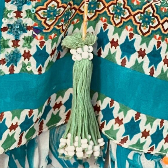 Hemant & Nandita Moana Dress 100% Silk Tiered Shift Mini Tassel Sequins Small - Picture 4 of 10